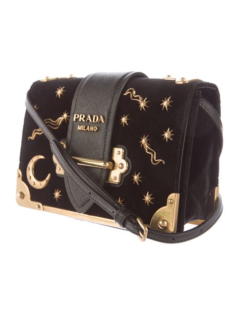 prada cahier astrology velvet shoulder bag black nero|prada astrology shoulder bag.